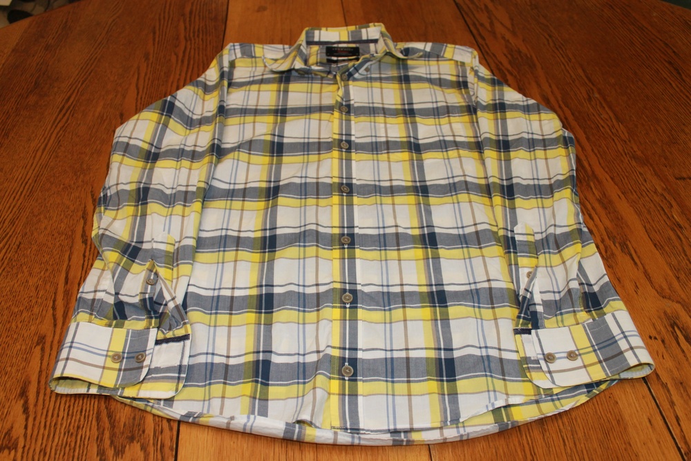 Charles Tyrwhitt Shirt Mens Medium Yellow Blue Plaid Slim Fit Button Down Casual